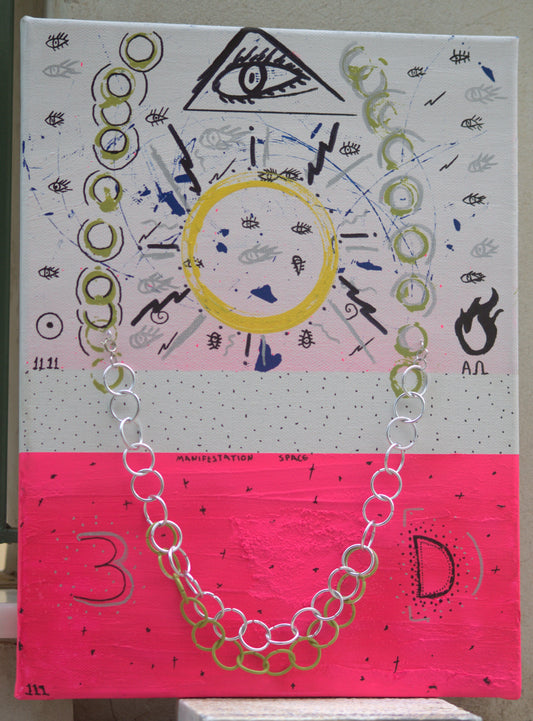 '' Delululand '' ORIGINAL Painting On Canvas Including Wearable Necklace.